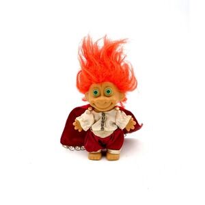 Vintage 90s Russ Berrie Prince Troll Doll Red Cape Orange Hair Good LuckRoyal